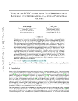 Parametric PDE Control with Deep Reinforcement Learning and
  Differentiable L0-Sparse Polynomial Policies