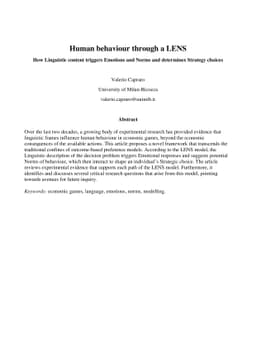 Human behaviour through a LENS: How Linguistic content triggers Emotions
  and Norms and determines Strategy choices