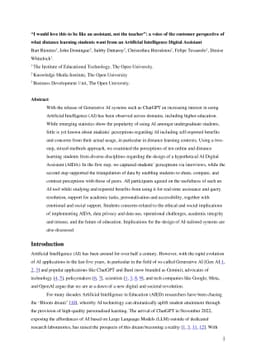 I would love this to be like an assistant, not the teacher: a voice of
  the customer perspective of what distance learning students want from an
  Artificial Intelligence Digital Assistant
