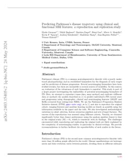 Predicting Parkinson's disease trajectory using clinical and functional MRI features: a reproduction and replication study