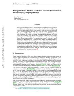 Emergent World Models and Latent Variable Estimation in Chess-Playing
  Language Models