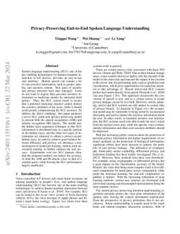 Privacy-Preserving End-to-End Spoken Language Understanding