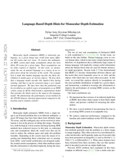 Language-Based Depth Hints for Monocular Depth Estimation