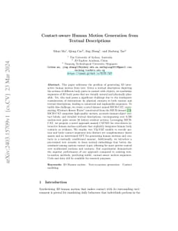Contact-aware Human Motion Generation from Textual Descriptions
