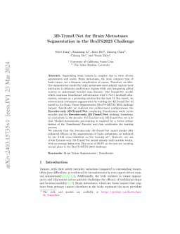 3D-TransUNet for Brain Metastases Segmentation in the BraTS2023
  Challenge