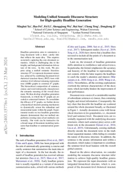 Modeling Unified Semantic Discourse Structure for High-quality Headline
  Generation