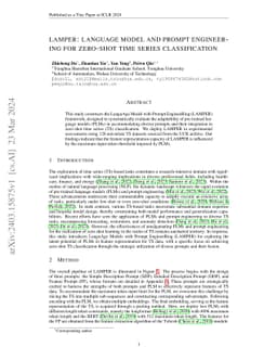 LAMPER: LanguAge Model and Prompt EngineeRing for zero-shot time series
  classification