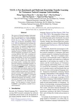 VLUE: A New Benchmark and Multi-task Knowledge Transfer Learning for
  Vietnamese Natural Language Understanding