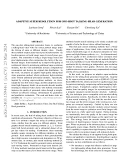 Adaptive Super Resolution For One-Shot Talking-Head Generation