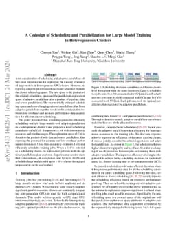 A Codesign of Scheduling and Parallelization for Large Model Training in
  Heterogeneous Clusters
