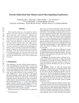 Towards Online Real-Time Memory-based Video Inpainting Transformers