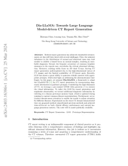 Dia-LLaMA: Towards Large Language Model-driven CT Report Generation
