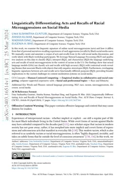 Linguistically Differentiating Acts and Recalls of Racial
  Microaggressions on Social Media