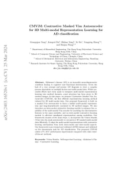 CMViM: Contrastive Masked Vim Autoencoder for 3D Multi-modal
  Representation Learning for AD classification