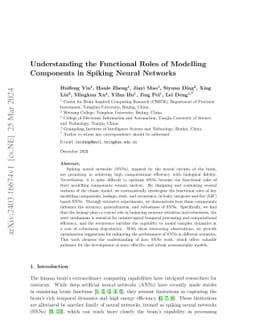 Understanding the Functional Roles of Modelling Components in Spiking Neural Networks