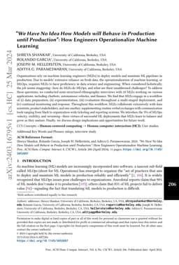 "We Have No Idea How Models will Behave in Production until Production":
  How Engineers Operationalize Machine Learning