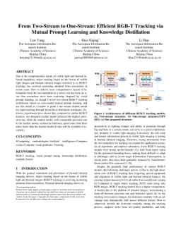 From Two-Stream to One-Stream: Efficient RGB-T Tracking via Mutual
  Prompt Learning and Knowledge Distillation