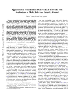 Approximation with Random Shallow ReLU Networks with Applications to
  Model Reference Adaptive Control