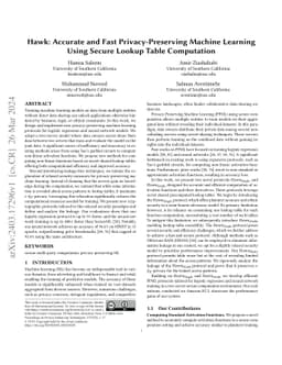 Hawk: Accurate and Fast Privacy-Preserving Machine Learning Using Secure
  Lookup Table Computation