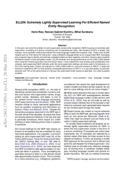 ELLEN: Extremely Lightly Supervised Learning For Efficient Named Entity Recognition