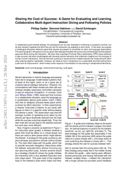 Sharing the Cost of Success: A Game for Evaluating and Learning
  Collaborative Multi-Agent Instruction Giving and Following Policies