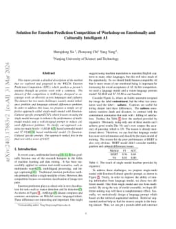 Solution for Emotion Prediction Competition of Workshop on Emotionally
  and Culturally Intelligent AI