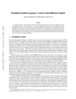 Manifold-Guided Lyapunov Control with Diffusion Models