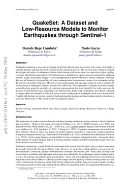 QuakeSet: A Dataset and Low-Resource Models to Monitor Earthquakes
  through Sentinel-1
