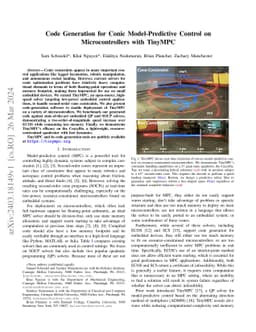 Code Generation for Conic Model-Predictive Control on Microcontrollers
  with TinyMPC