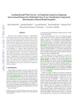 Looking Beyond What You See: An Empirical Analysis on Subgroup
  Intersectional Fairness for Multi-label Chest X-ray Classification Using
  Social Determinants of Racial Health Inequities