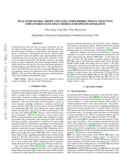 Dual-path Mamba: Short and Long-term Bidirectional Selective Structured
  State Space Models for Speech Separation
