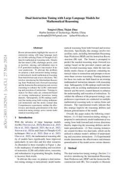 Dual Instruction Tuning with Large Language Models for Mathematical
  Reasoning
