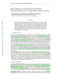 Multi-Modal Contrastive Learning for Online Clinical Time-Series
  Applications