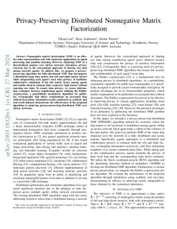 Privacy-Preserving Distributed Nonnegative Matrix Factorization