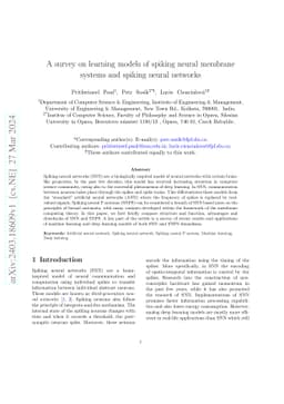 A survey on learning models of spiking neural membrane systems and
  spiking neural networks