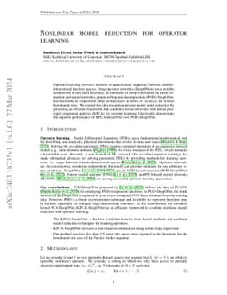 Nonlinear model reduction for operator learning
