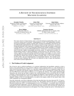 A Review of Neuroscience-Inspired Machine Learning