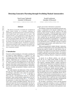 Detecting Generative Parroting through Overfitting Masked Autoencoders