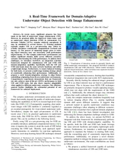 A Real-Time Framework for Domain-Adaptive Underwater Object Detection
  with Image Enhancement