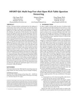 MFORT-QA: Multi-hop Few-shot Open Rich Table Question Answering