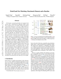 PointCloud-Text Matching: Benchmark Datasets and a Baseline
