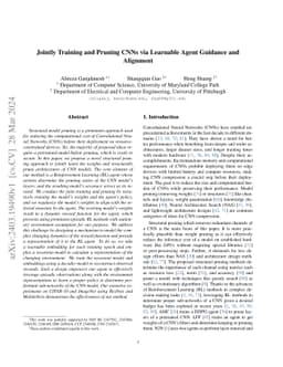 Jointly Training and Pruning CNNs via Learnable Agent Guidance and
  Alignment