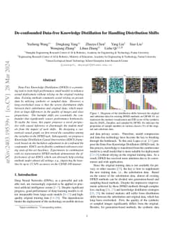 De-confounded Data-free Knowledge Distillation for Handling Distribution
  Shifts