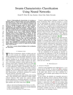 Swarm Characteristics Classification Using Neural Networks