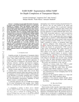 SAID-NeRF: Segmentation-AIDed NeRF for Depth Completion of Transparent
  Objects