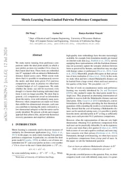 Metric Learning from Limited Pairwise Preference Comparisons