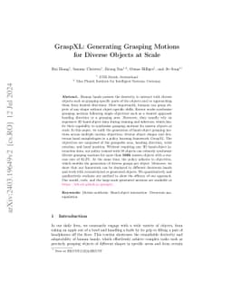 GraspXL: Generating Grasping Motions for Diverse Objects at Scale