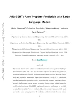 AlloyBERT: Alloy Property Prediction with Large Language Models