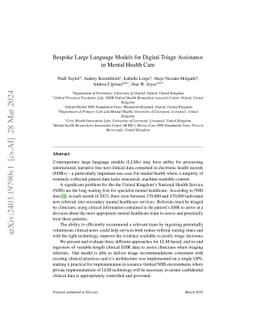 Bespoke Large Language Models for Digital Triage Assistance in Mental
  Health Care