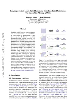 Language Models Learn Rare Phenomena from Less Rare Phenomena: The Case
  of the Missing AANNs